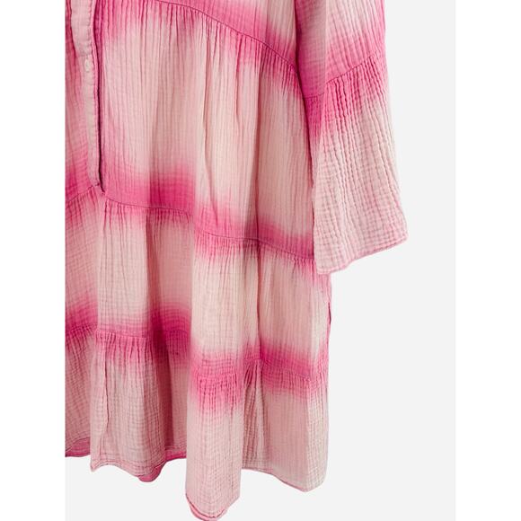 CZ Collection Cezele Pink White‎ Tie Dye Babydoll Dress Medium Boho Cottagecore - Picture 6 of 8